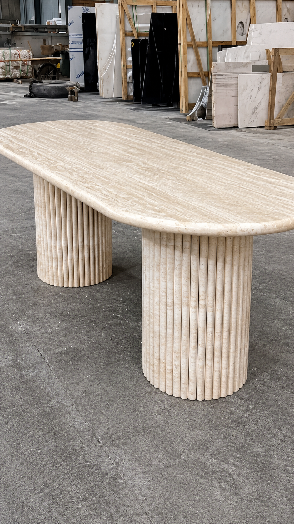 Olympus Oval Travertine Column Dining Table