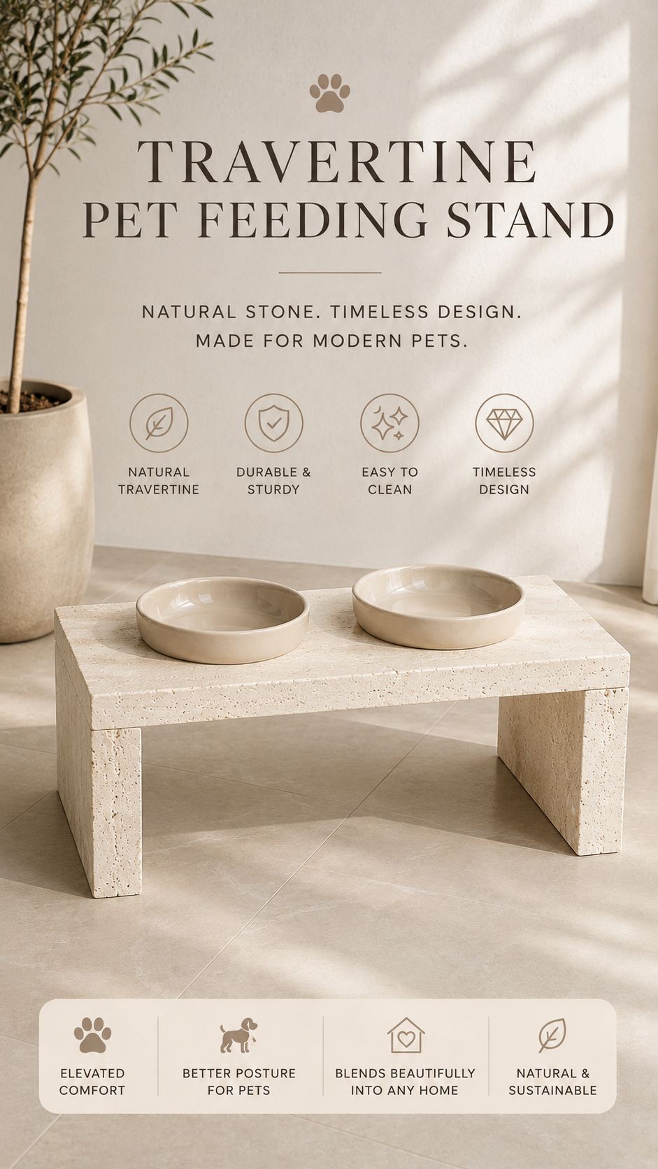 Travertine Pet Feeding Stand