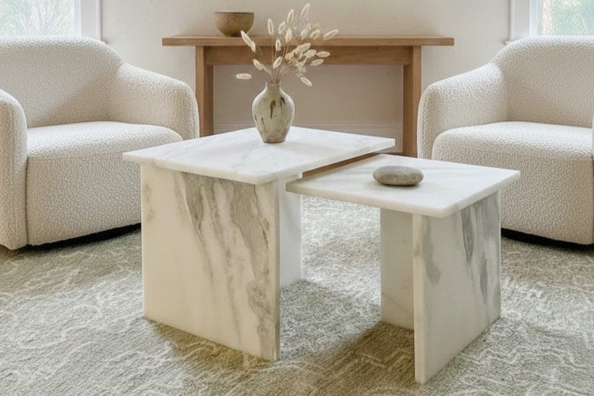 Celestara White Carrara Marble Coffee Table