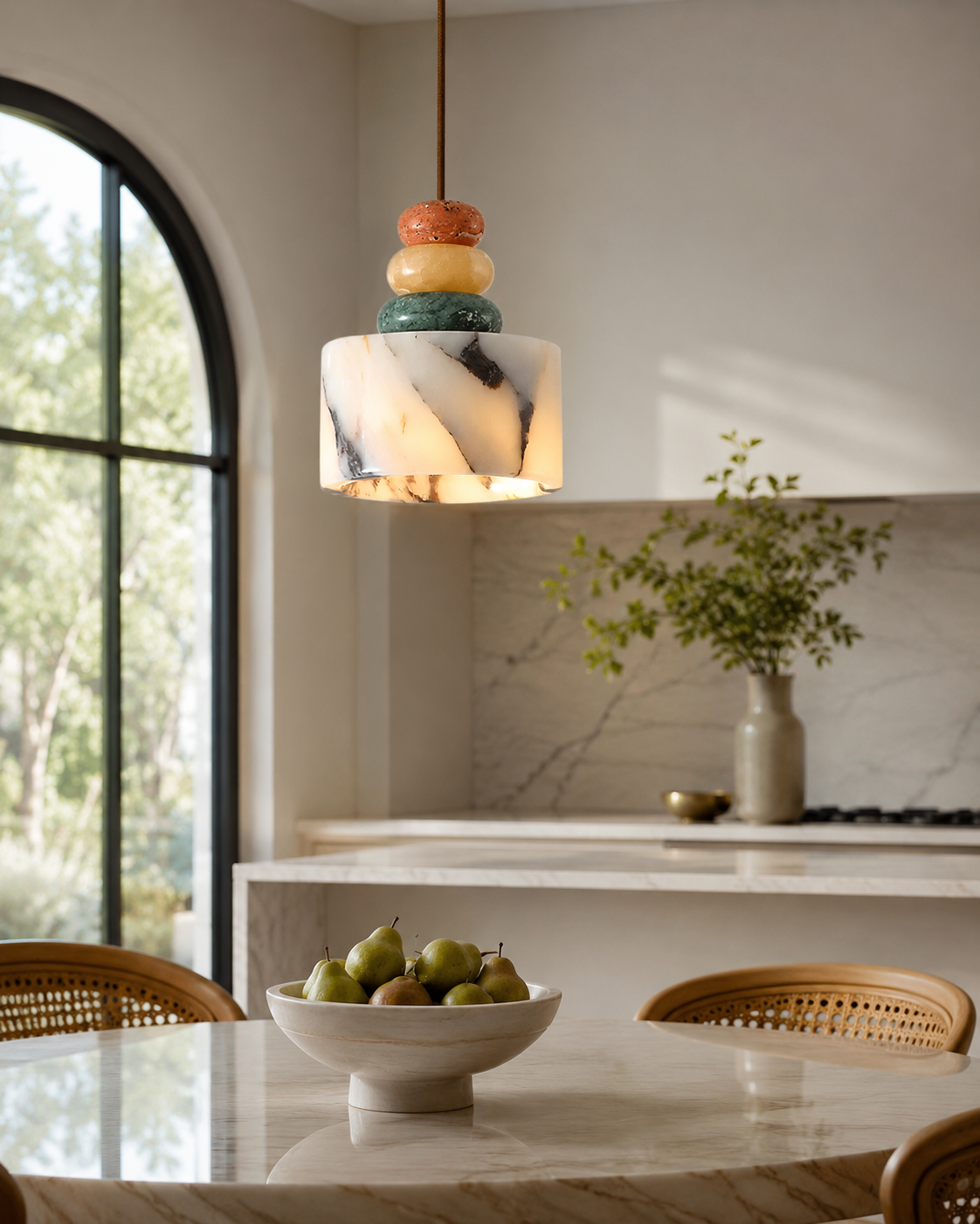 Stacked Stone Pendant Light - Marble and Onyx Geometric Pebble Hanging Lamp