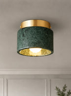 Artisanal Marble & Brass Flush Mount Ceiling Light
