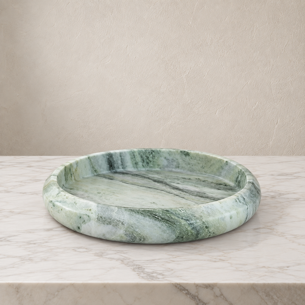 Alma Round Marble Tray — Jade