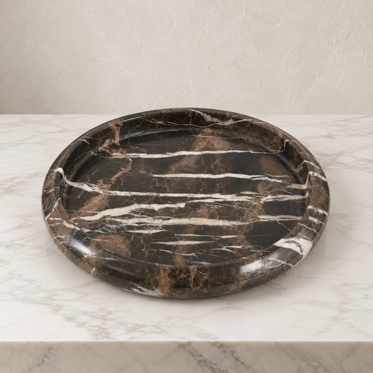 Alma Round Marble Tray — Noir