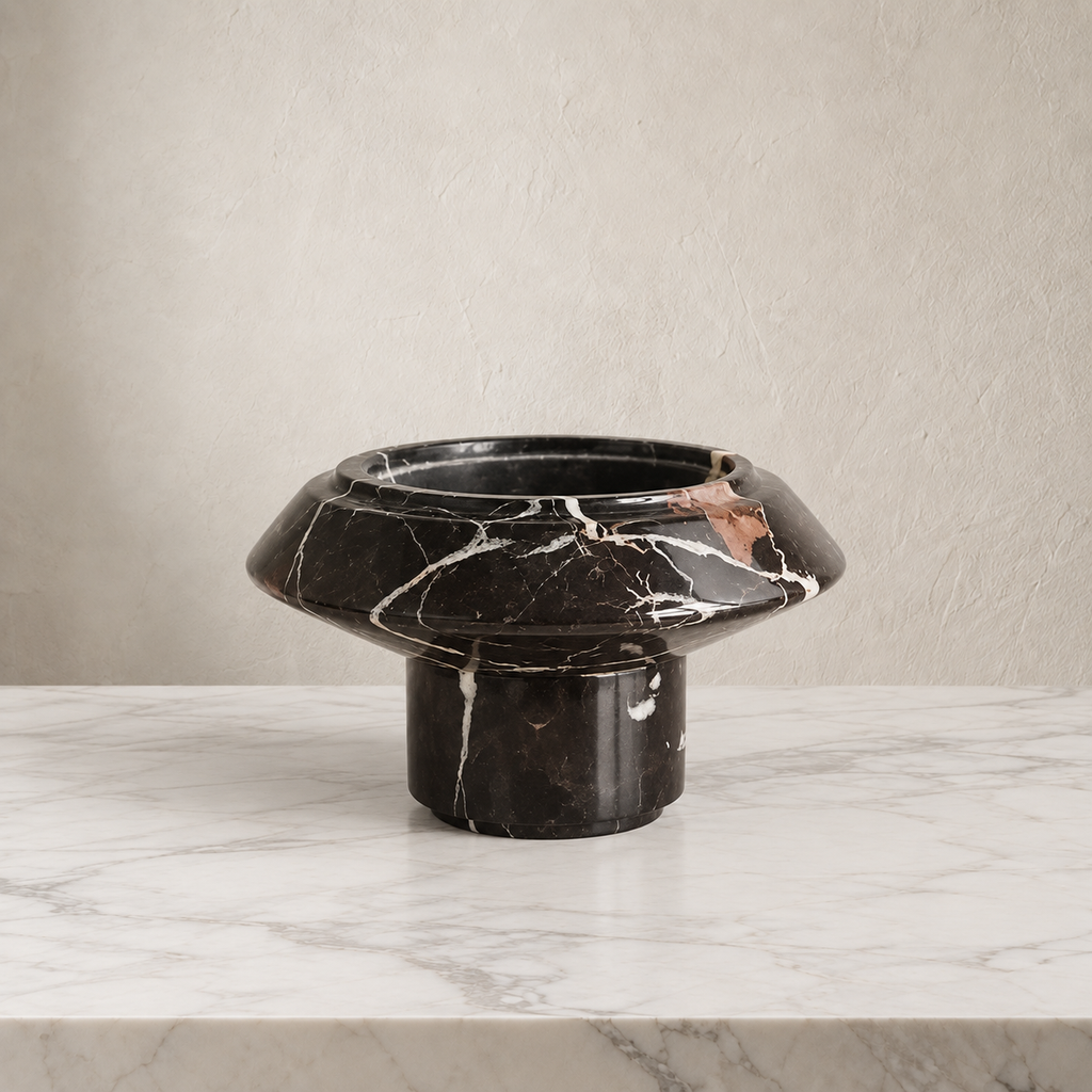 Maren Marble Pedestal Bowl — Noir