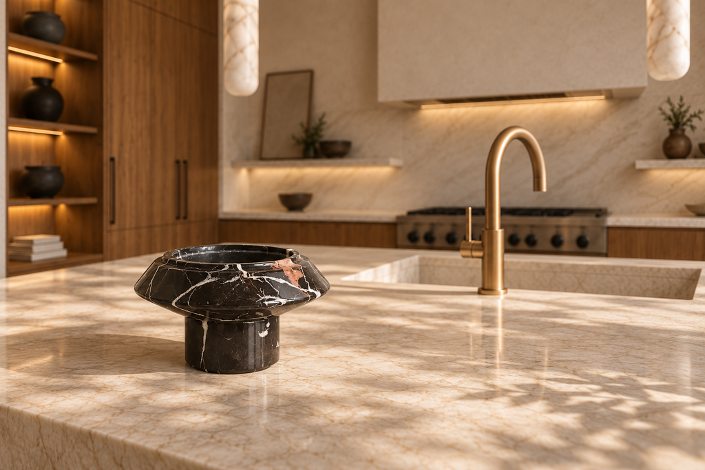 Maren Marble Pedestal Bowl — Noir