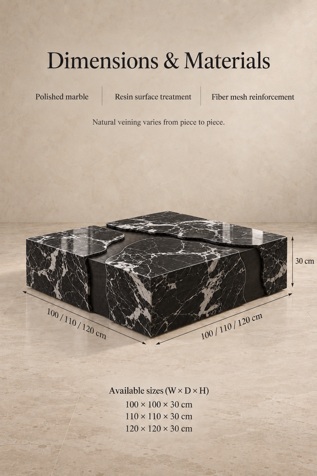 Marea Coffee Table — Natural Black Marble