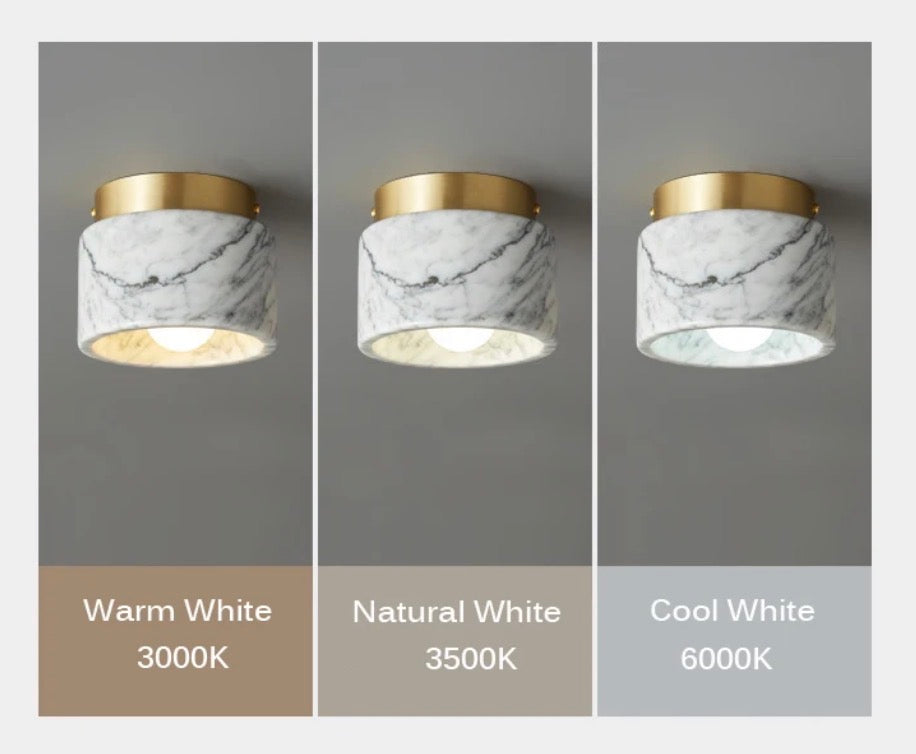 Artisanal Marble & Brass Flush Mount Ceiling Light