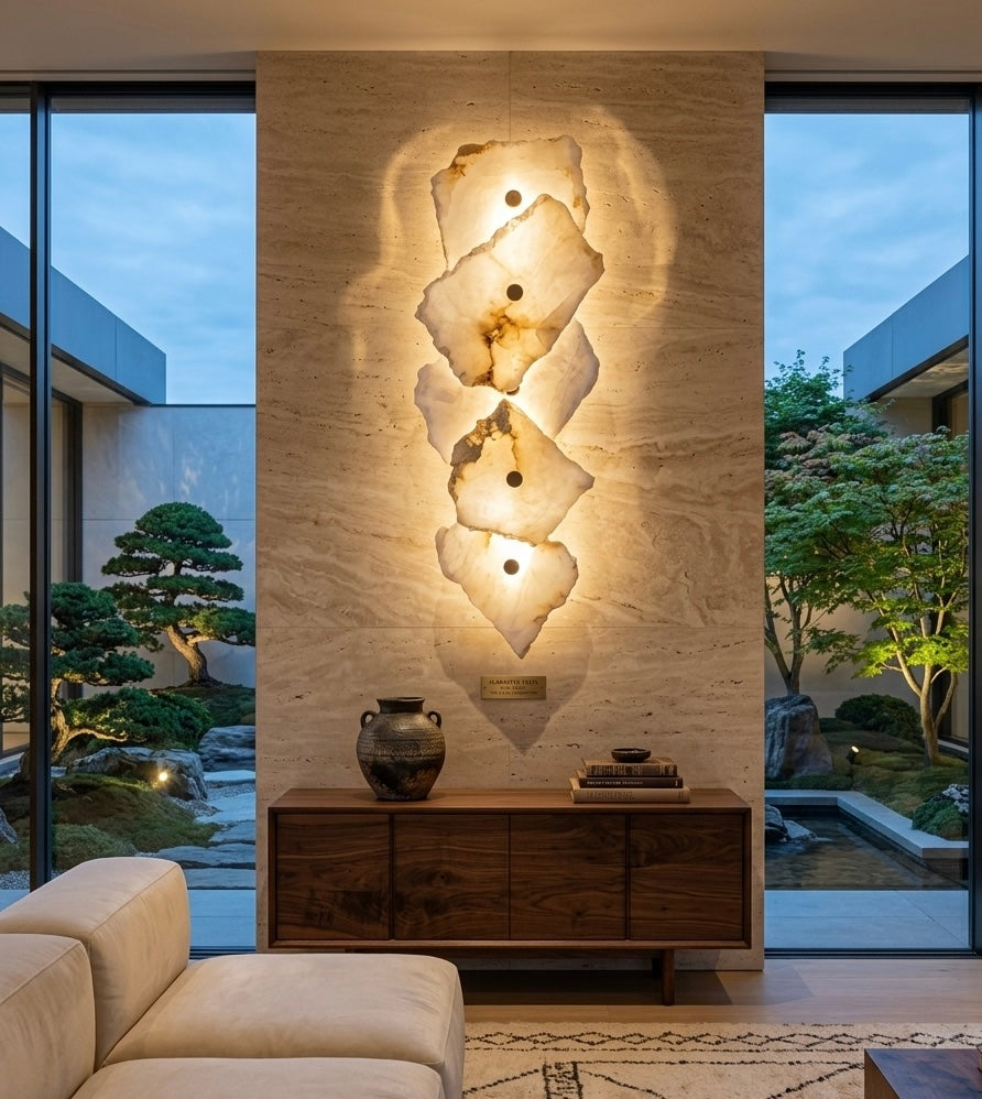 Hand-Carved Raw-Edge Translucent Marble Sconce