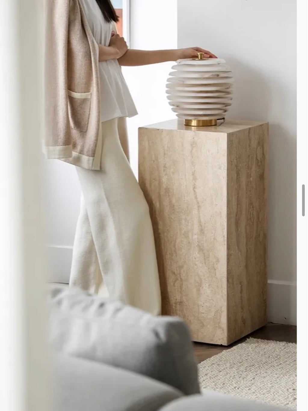 Fluted Travertine Pedestal