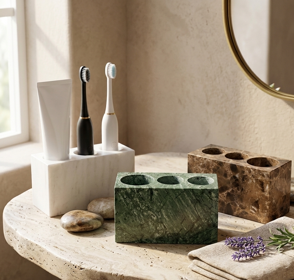 The Monolith Vanity Organizer – Hand-Carved Solid Marble