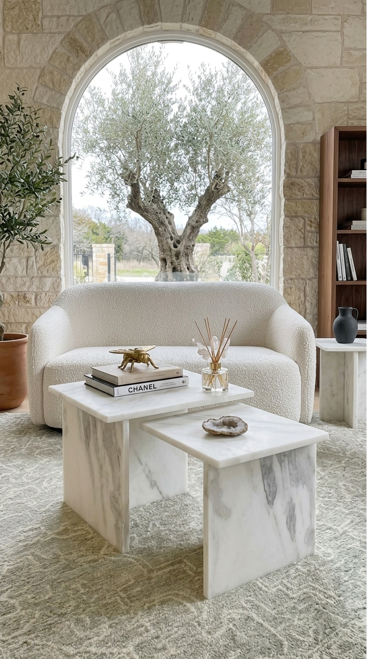 Celestara White Carrara Marble Coffee Table