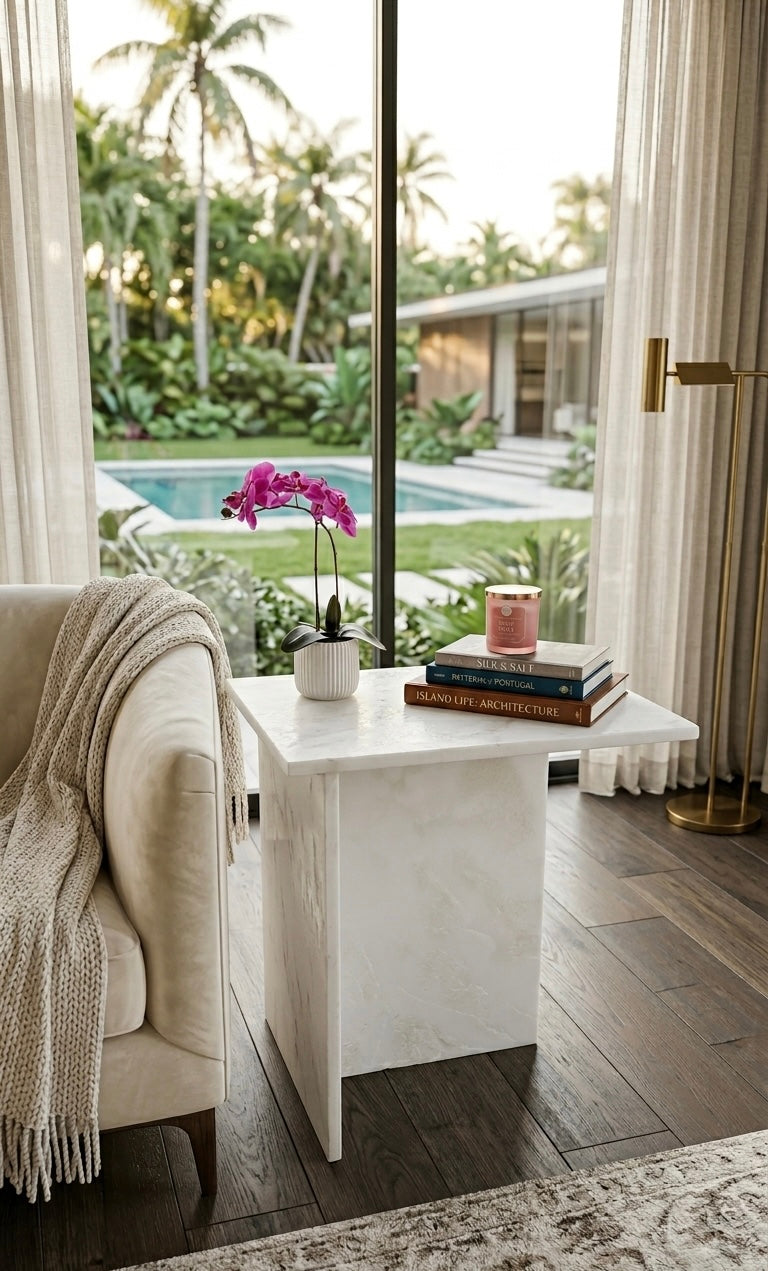 Alto Celestara White Carrara Marble Side Table