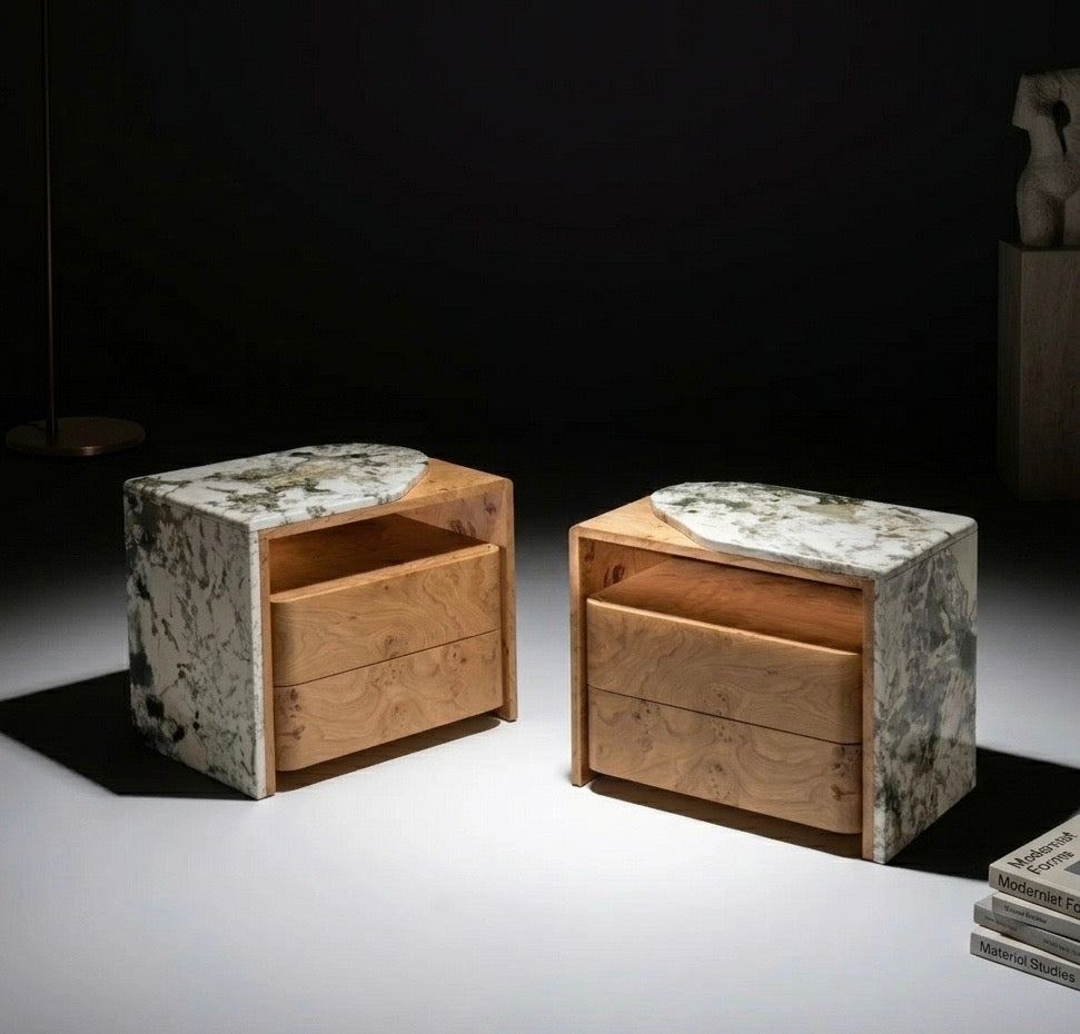 Arc Waterfall Stone Asymmetric Bedside Table