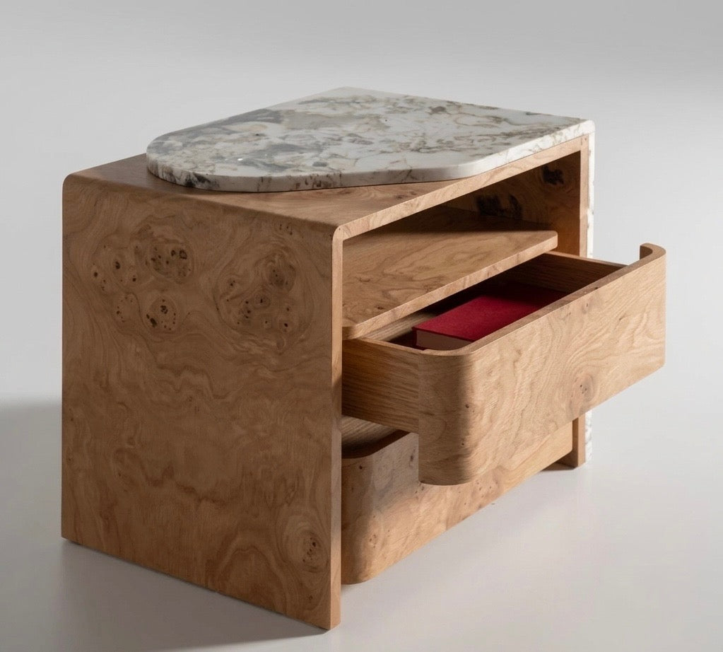 Arc Waterfall Stone Asymmetric Bedside Table