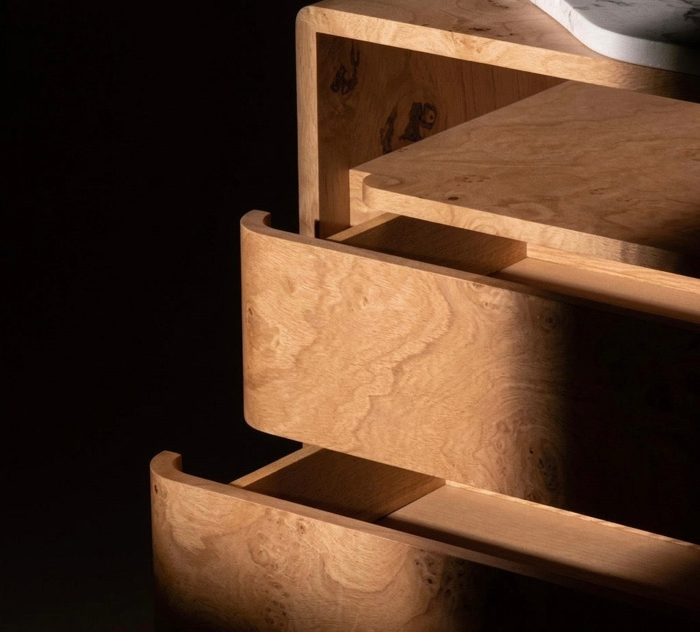 Arc Waterfall Stone Asymmetric Bedside Table