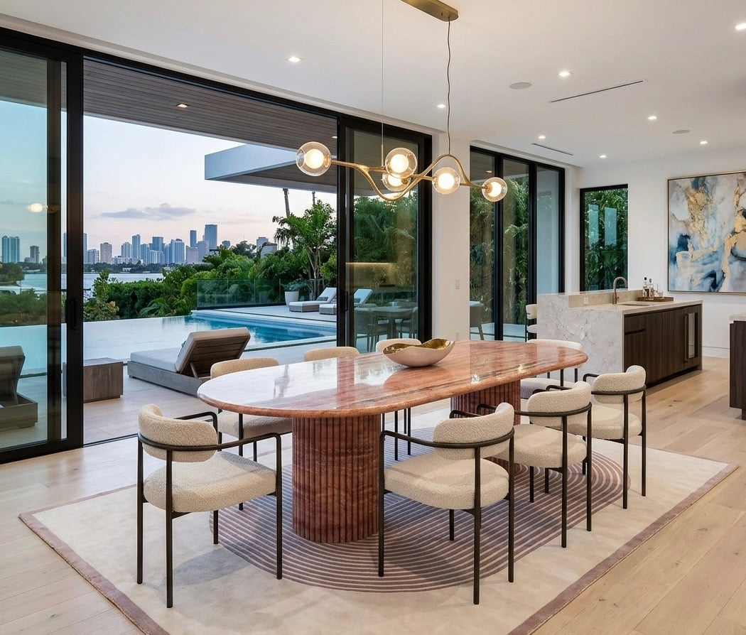 Olympus Oval Travertine Column Dining Table
