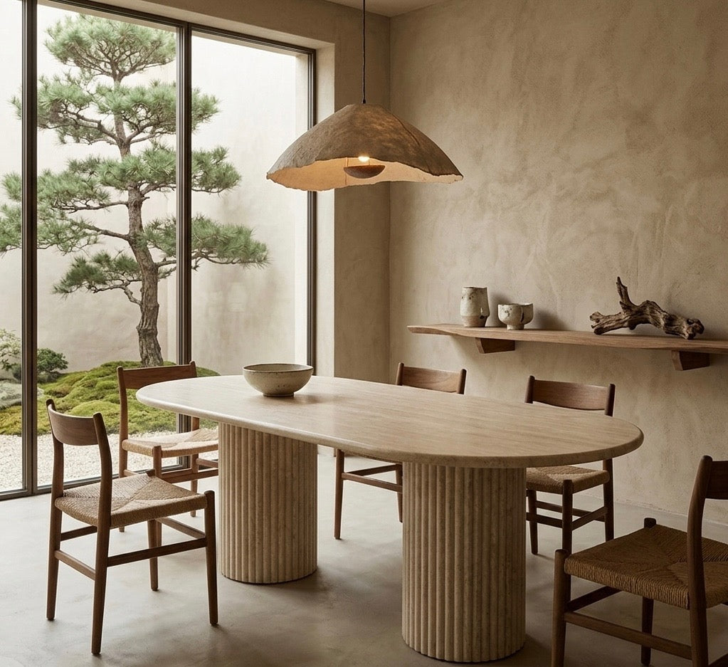 Olympus Oval Travertine Column Dining Table