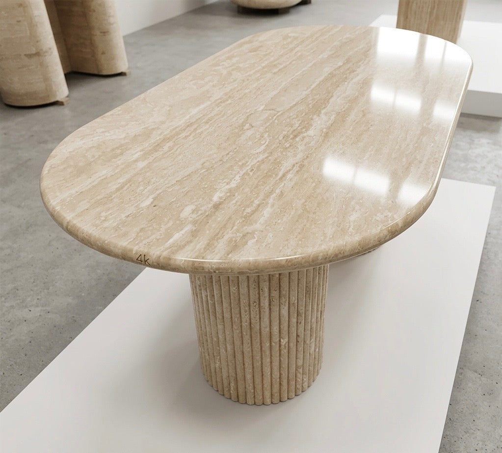 Olympus Oval Travertine Column Dining Table