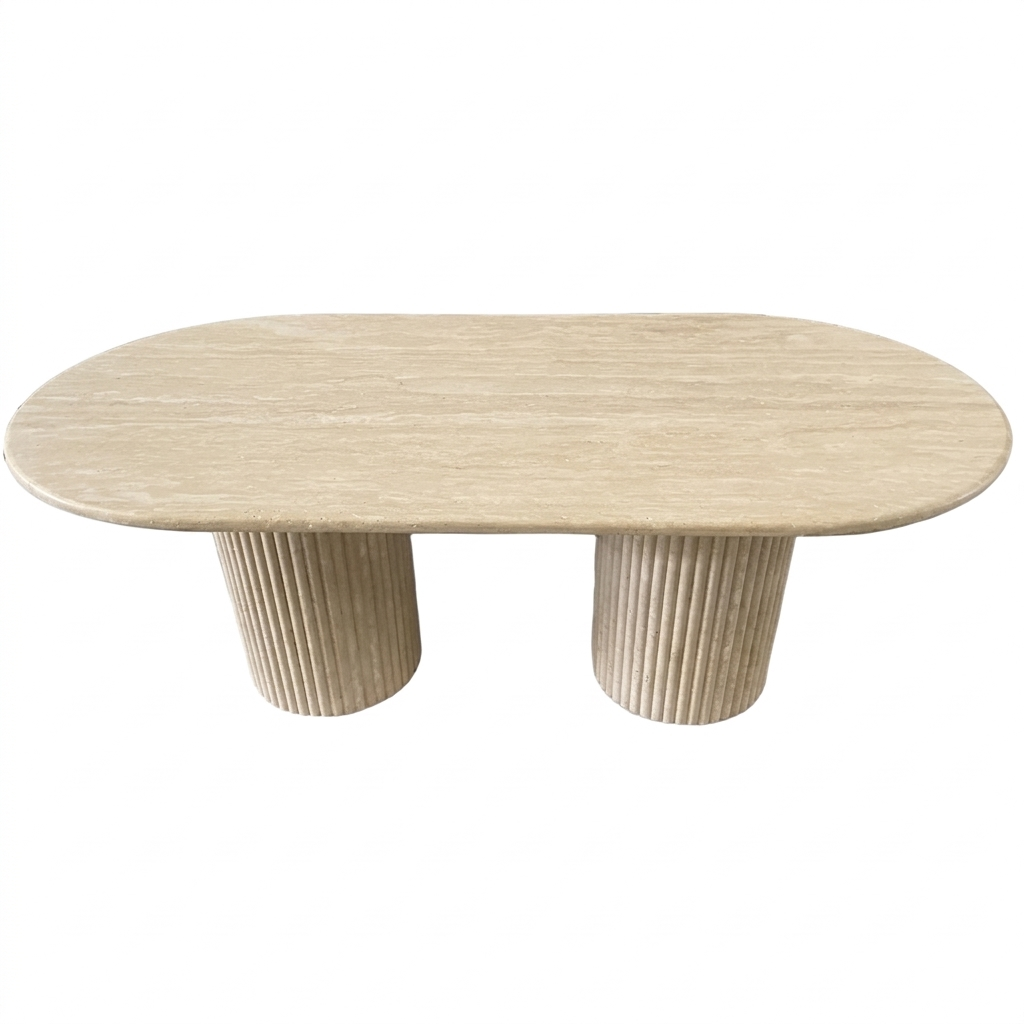 Olympus Oval Travertine Column Dining Table