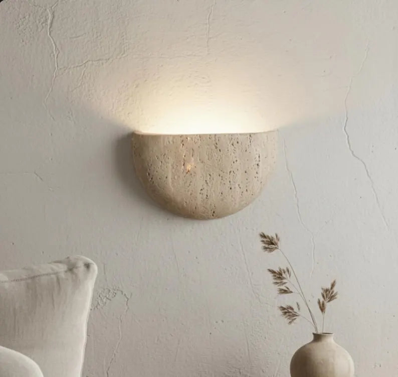 Luna arc travertine sconce