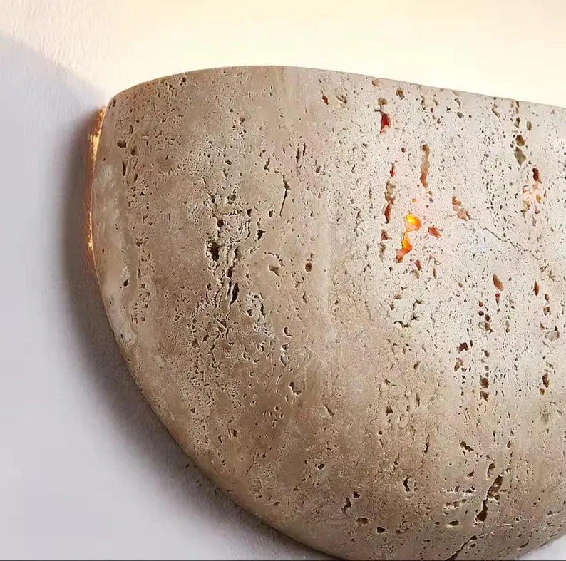 Luna arc travertine sconce