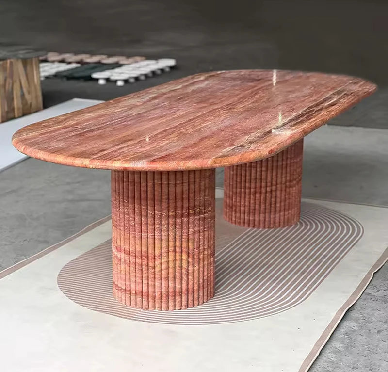 Olympus Oval Travertine Column Dining Table