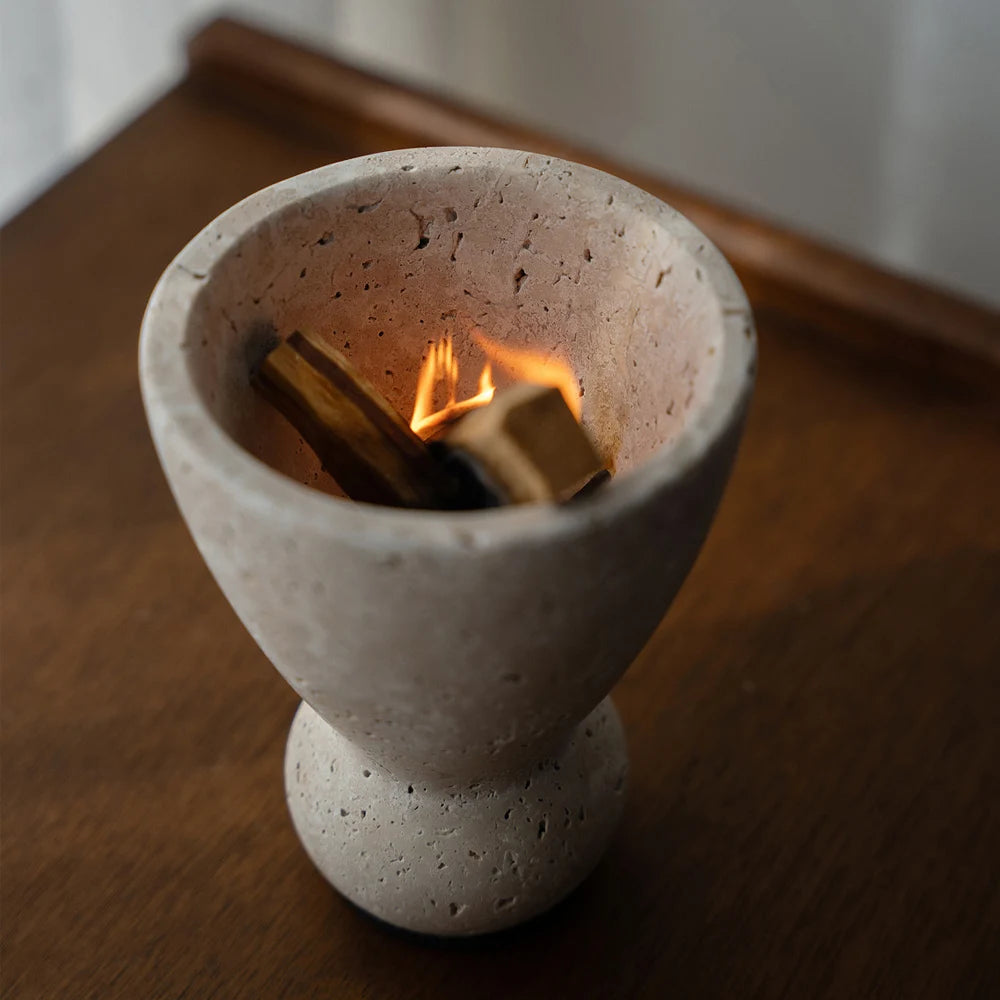 Petra Travertine Pedestal Incense Vessel