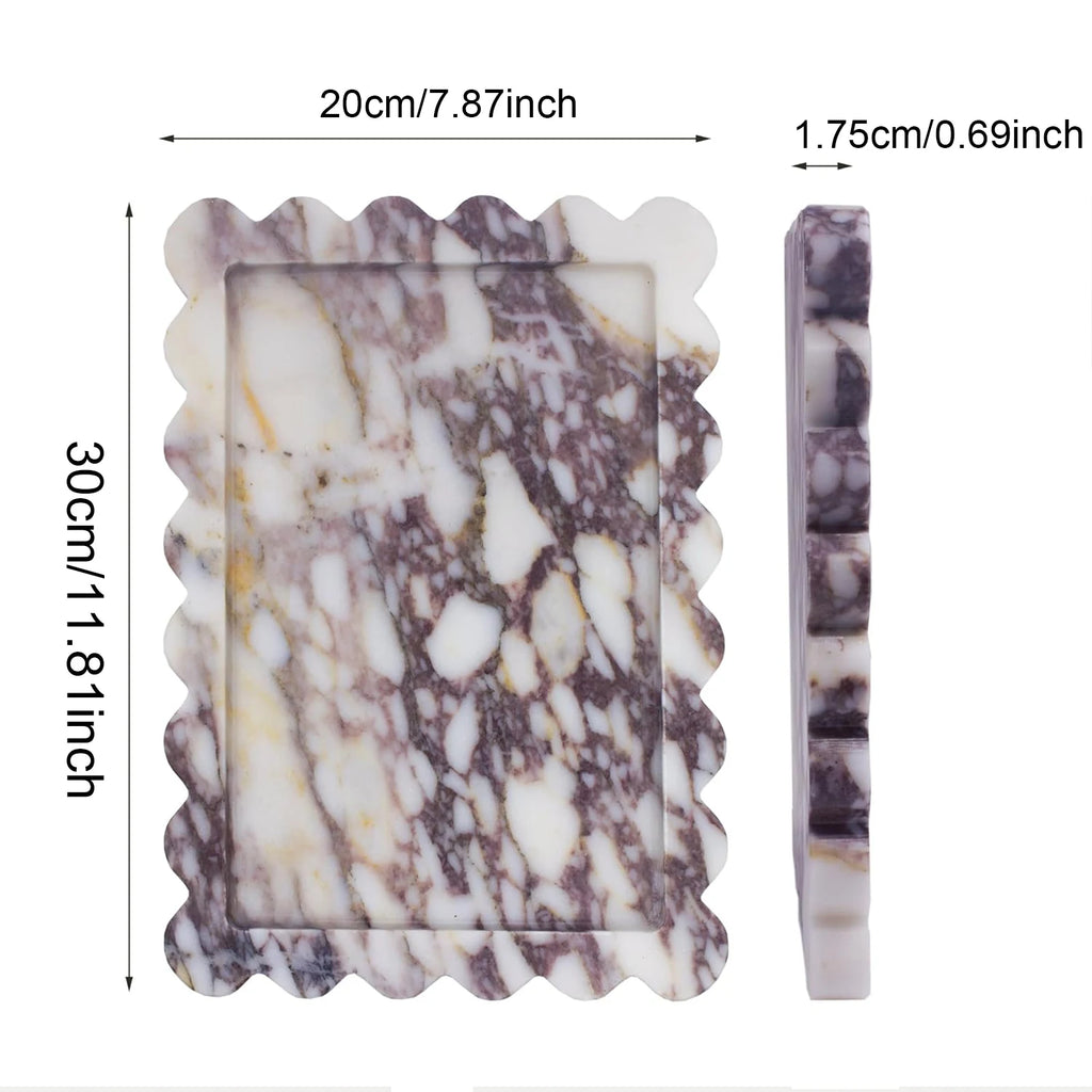 Scalloped Marble Tray - Calacatta Viola Wavy Decorative Vanity Platter