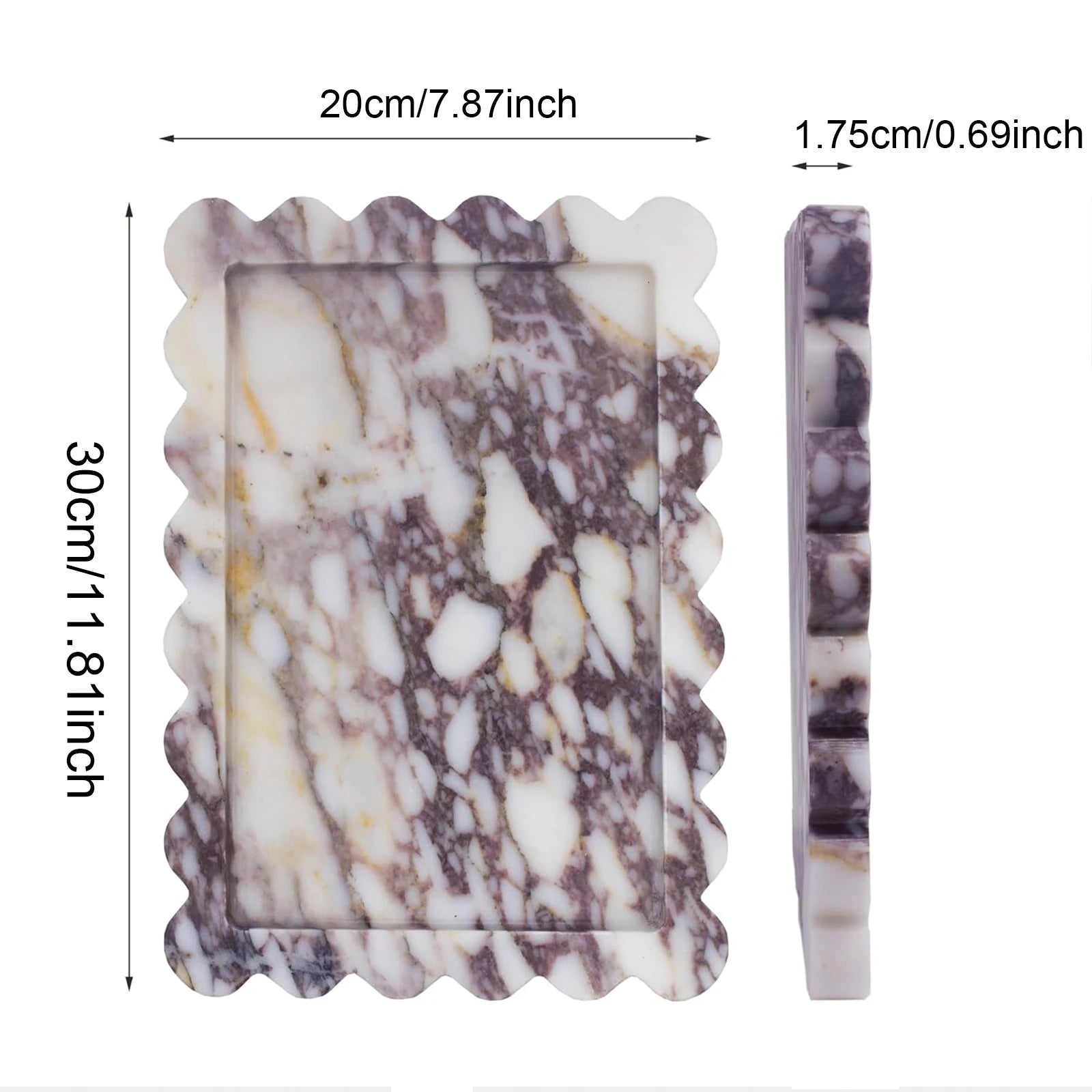 Scalloped Marble Tray - Calacatta Viola Wavy Decorative Vanity Platter
