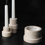 Yellow Onyx or Travertine Candle Holder - Minimalist Geometric Stone Pillar and Taper Candlestick
