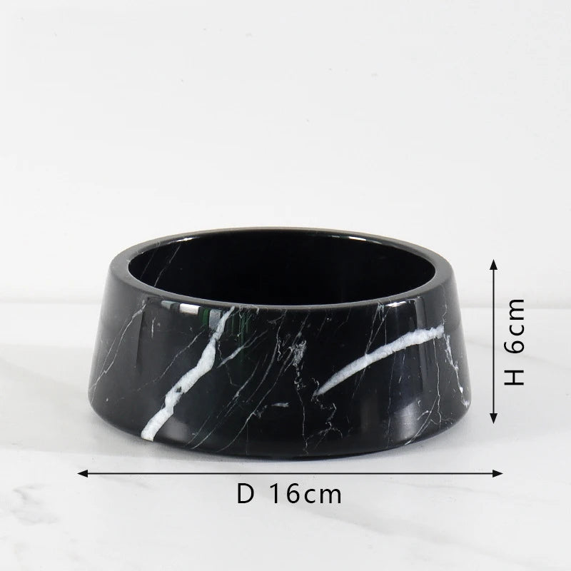 Luxury Marble Pet Bowl - White Onyx or Black Marble Cat and Dog Food Dish