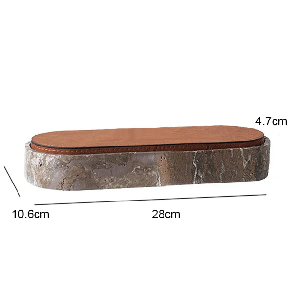 Vintage Artisan Stone Valet Tray with Leather Lid