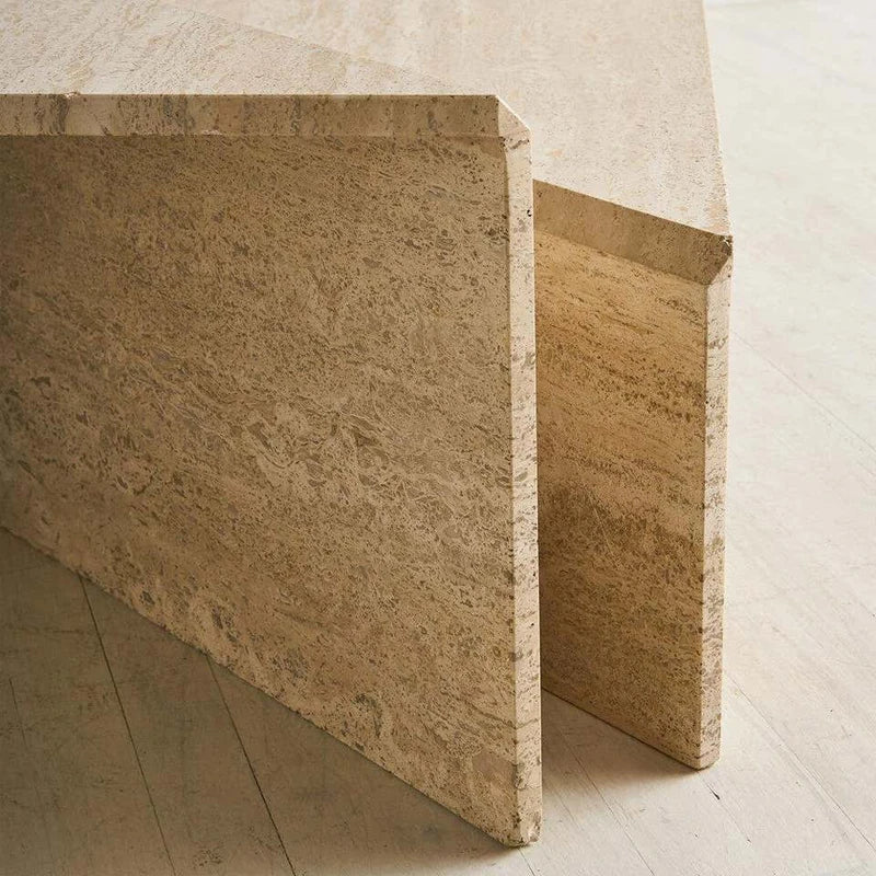 The Split Monolith – Nesting Travertine Coffee Table Set