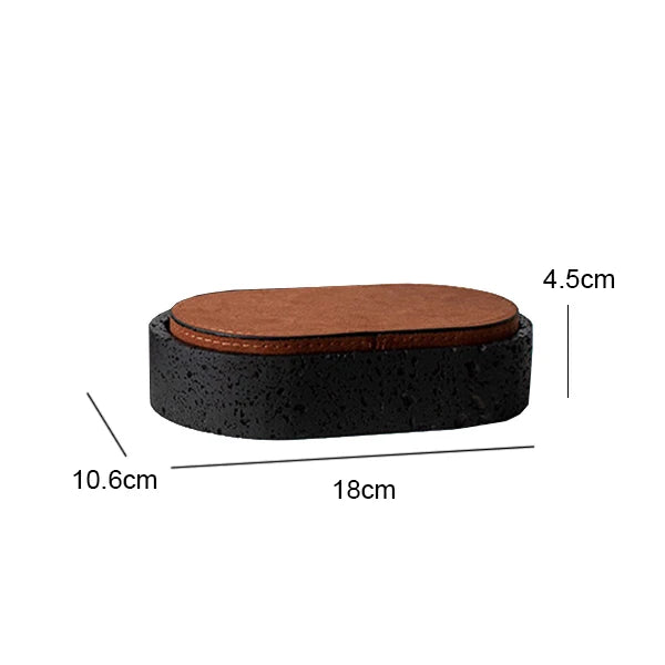 Vintage Artisan Stone Valet Tray with Leather Lid