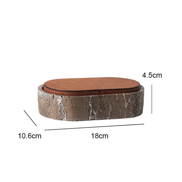 Vintage Artisan Stone Valet Tray with Leather Lid