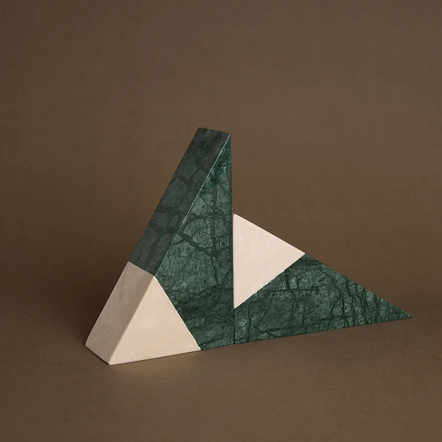 The Divided Monolith – Mixed Marble & Travertine Bookends