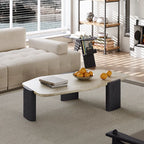 The Marcel Travertine & Walnut Oval Coffee Table