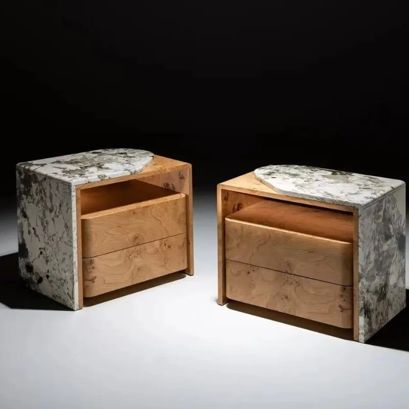 Arc Waterfall Stone Asymmetric Bedside Table