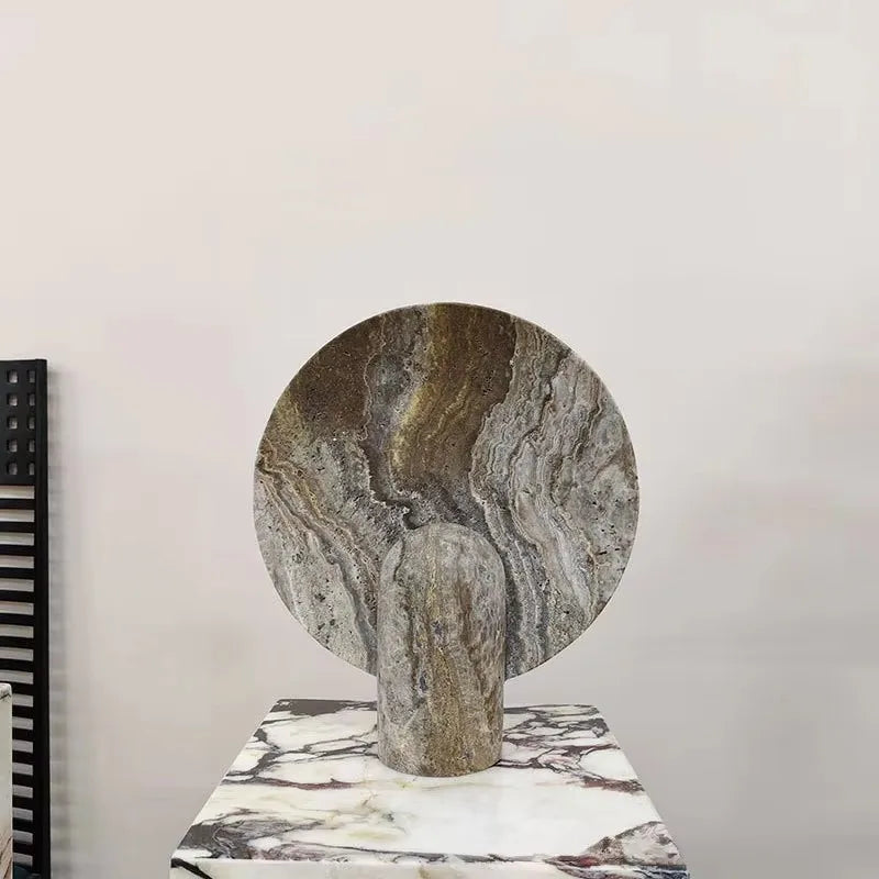 Sculptural Marble Halo Table Lamp - Calacatta Viola, Travertine, & Arabescato Stone Sconce