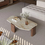 The Marcel Travertine & Walnut Oval Coffee Table