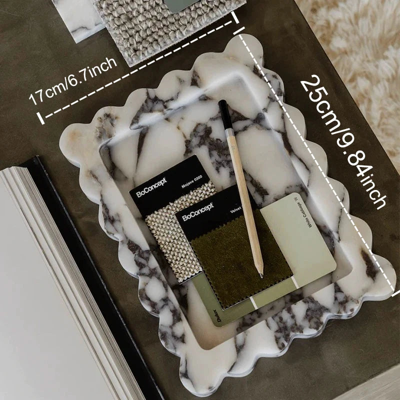 Scalloped Marble Tray - Calacatta Viola Wavy Decorative Vanity Platter