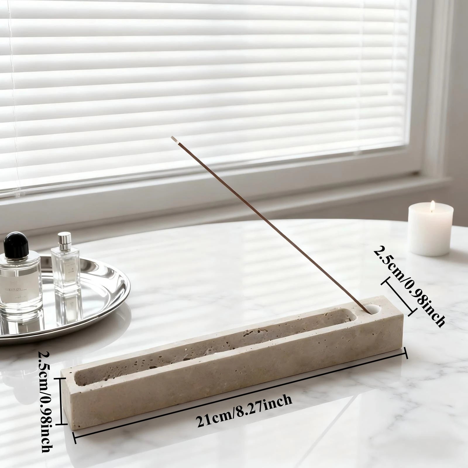 The Aura Travertine Block Incense Holder & Ash Catcher