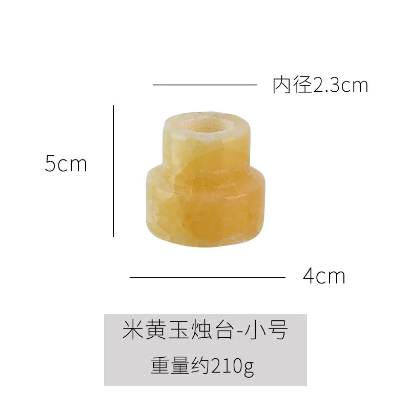Yellow Onyx or Travertine Candle Holder - Minimalist Geometric Stone Pillar and Taper Candlestick