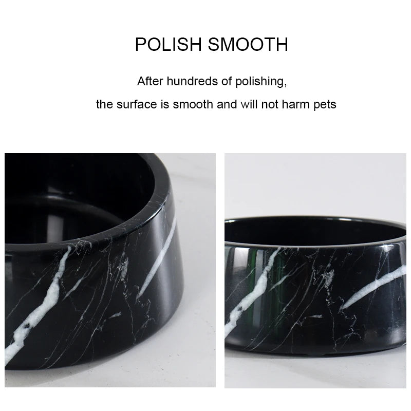 Luxury Marble Pet Bowl - White Onyx or Black Marble Cat and Dog Food Dish