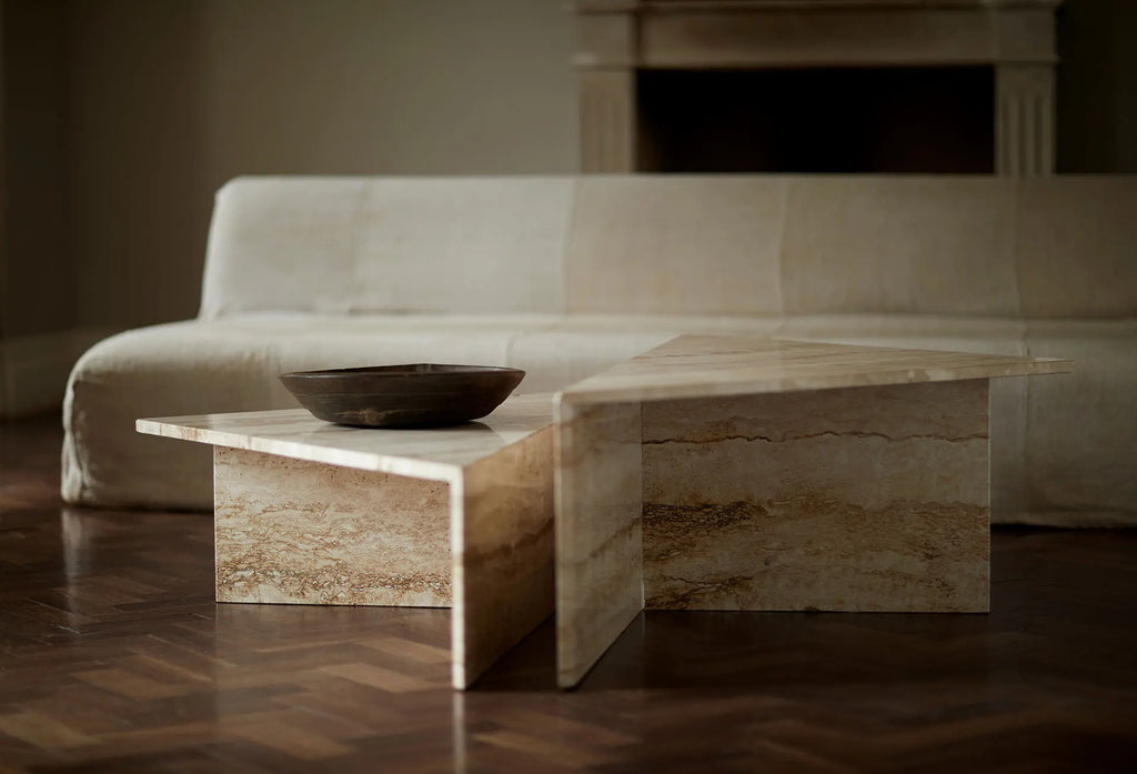 The Split Monolith – Nesting Travertine Coffee Table Set