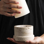 Yellow Onyx or Travertine Candle Holder - Minimalist Geometric Stone Pillar and Taper Candlestick