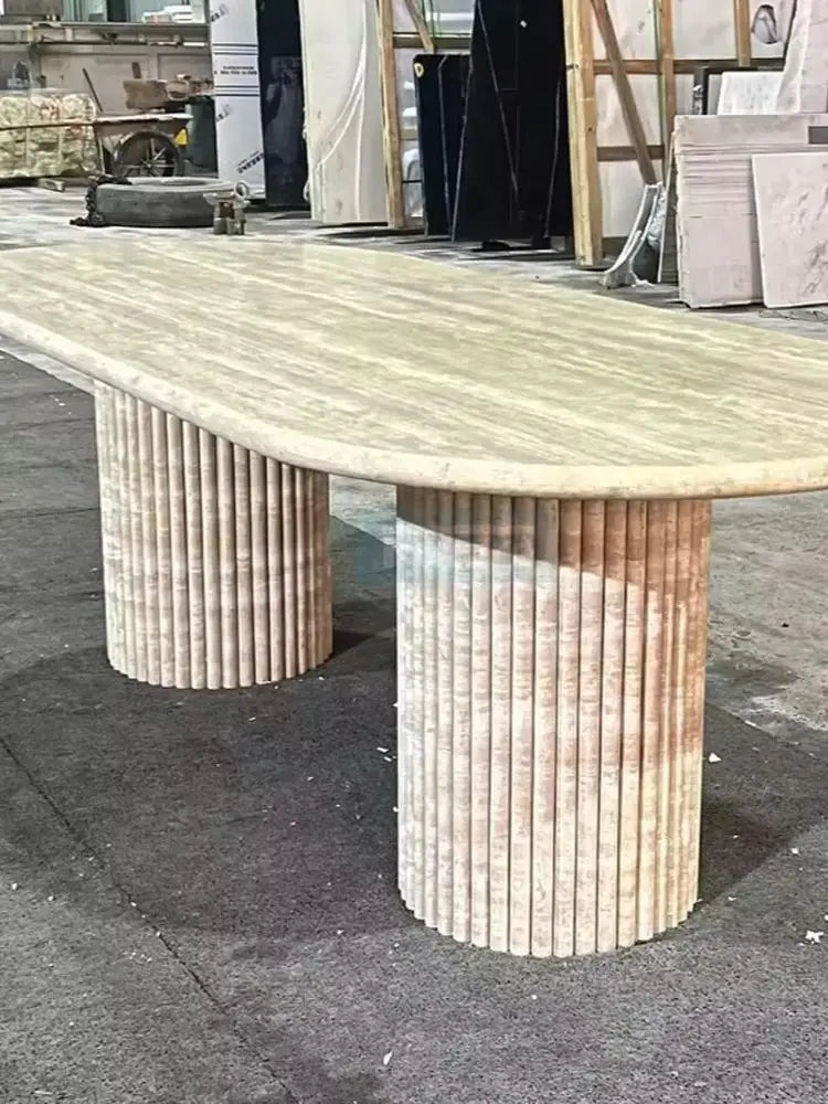 Olympus Oval Travertine Column Dining Table
