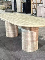 Olympus Oval Travertine Column Dining Table