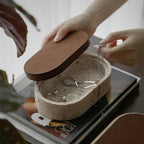 Vintage Artisan Stone Valet Tray with Leather Lid