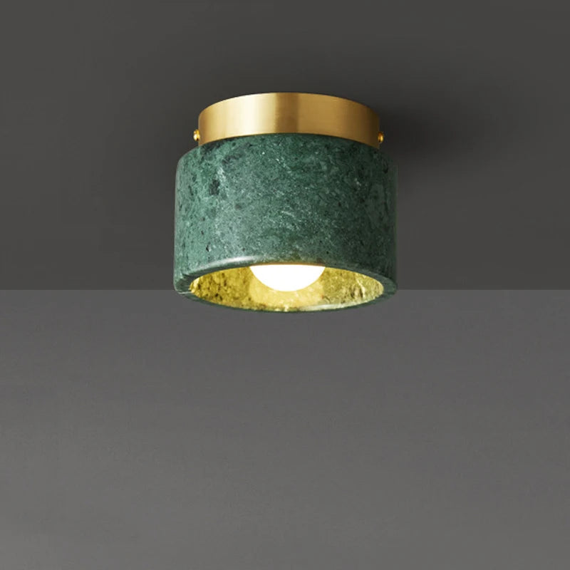 Artisanal Marble & Brass Flush Mount Ceiling Light